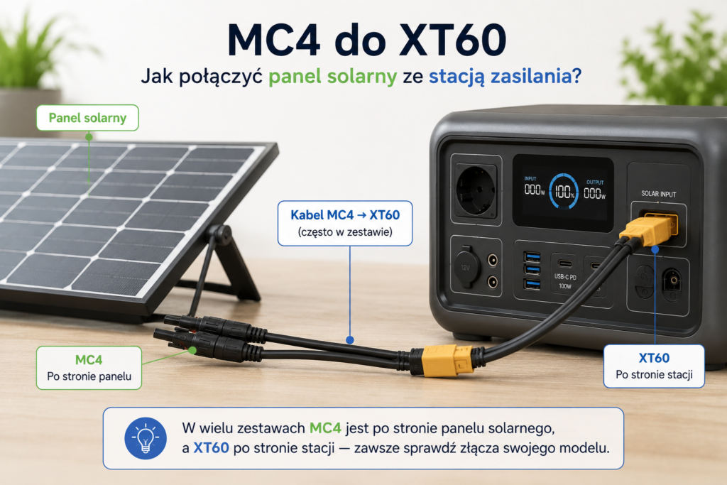 Kabel MC4 do XT60 łączący panel solarny ze stacją zasilania