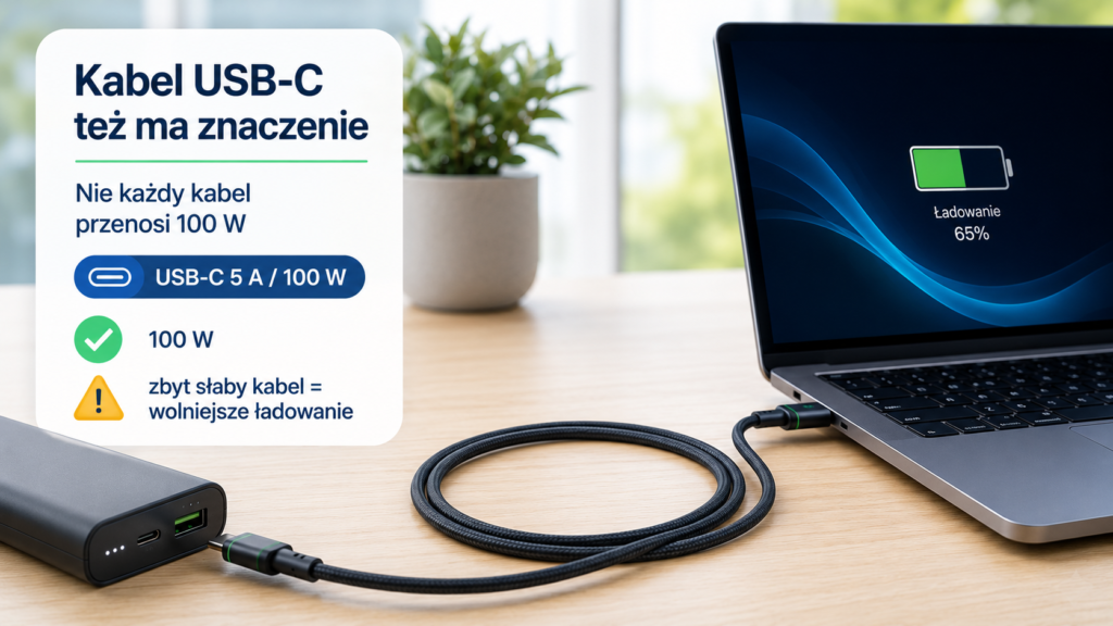 Kabel USB-C 100 W do ładowania laptopa przez Power Delivery
