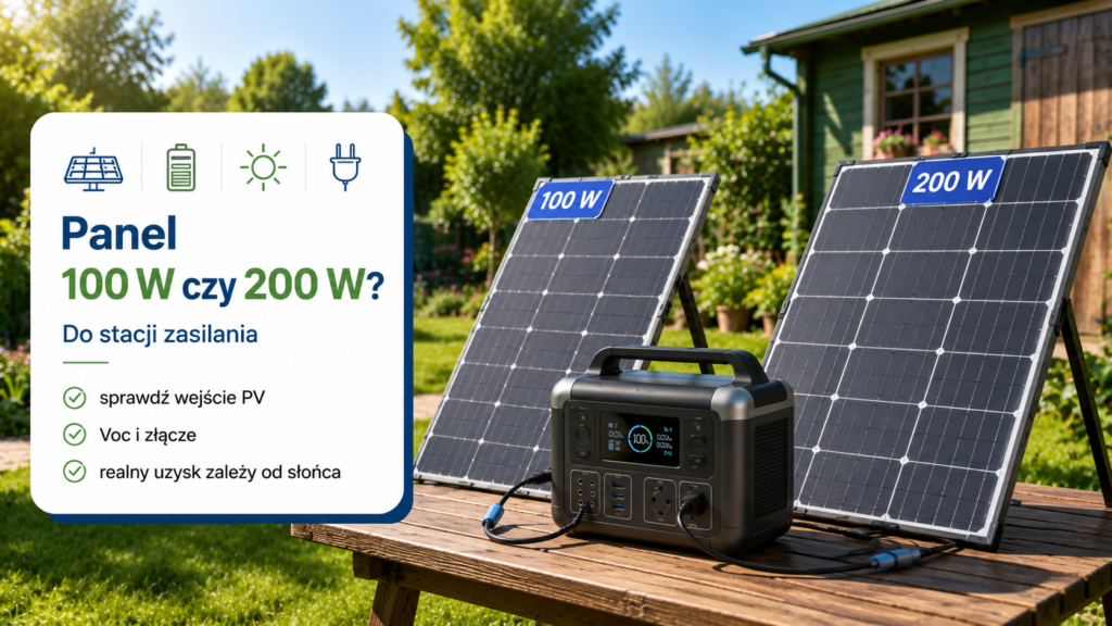 Porównanie panelu solarnego 100 W i 200 W do stacji zasilania