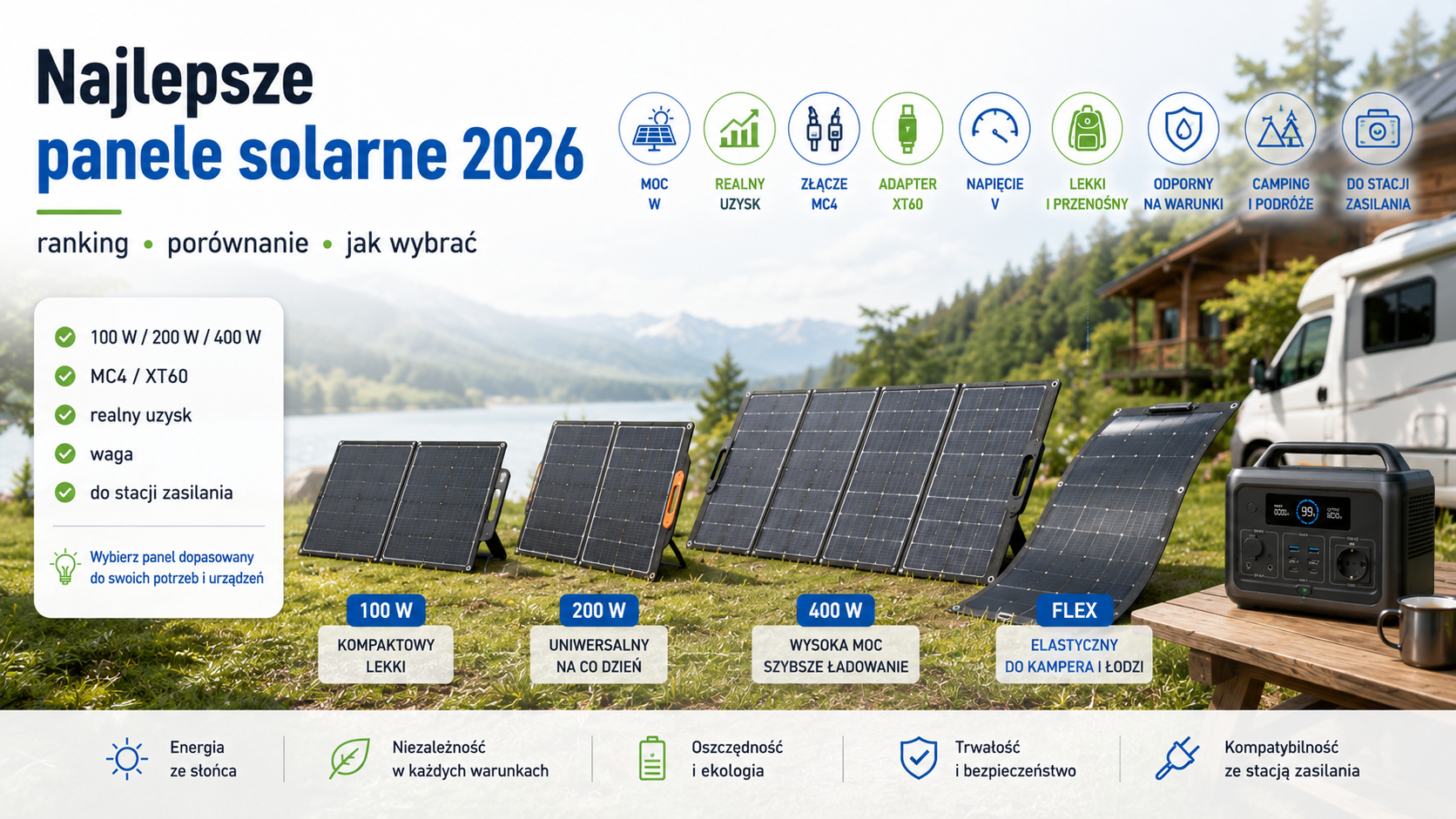 Ranking najlepszych przenośnych paneli solarnych 2026 do stacji zasilania, działki i campingu