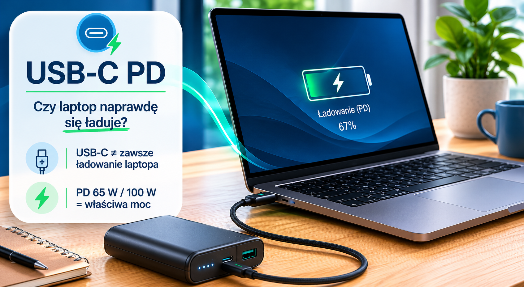 Ładowanie laptopa z powerbanku przez USB-C PD